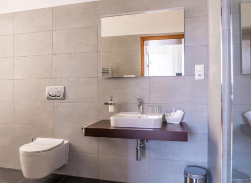 捷克利帕Penzion U Madony的一间带水槽、卫生间和镜子的浴室