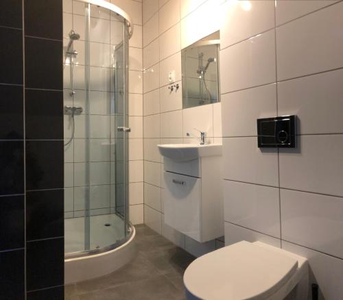 Wola KalinowskaNoclegi u Alicji的浴室配有卫生间、盥洗盆和淋浴。