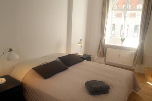 哥本哈根Next to New Harbor / 3 BR & 2 Bath Rooms的一间卧室配有一张带两个枕头的床