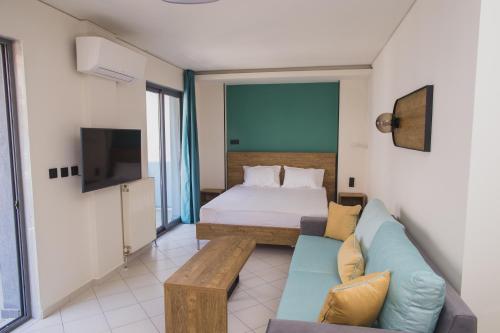 亚历山德鲁波利斯Passenger的酒店客房配有床、沙发和电视。