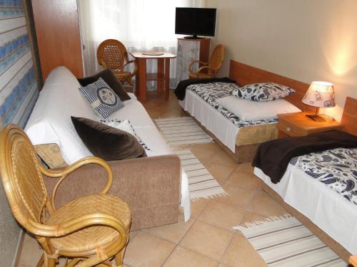 弗瓦迪斯瓦沃沃Kwatera prywatna Hanna的一间带两张床和一张沙发的客厅