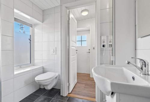 SkaftnesetRagnahuset - Koselig minihus i fiskevær的白色的浴室设有卫生间和水槽。