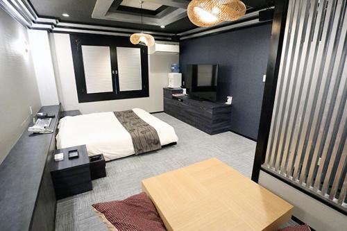 诹访市Lex Suwa (Adult Only)的一间卧室配有一张床和一台电视