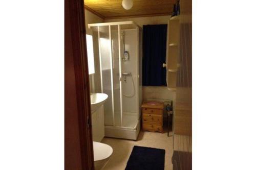 卡尔斯克鲁纳By the Baltic sea, 2 bedrooms的带淋浴、卫生间和盥洗盆的浴室