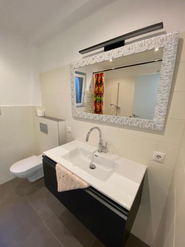 卡普伦Appartement Lukic的一间带水槽、卫生间和镜子的浴室