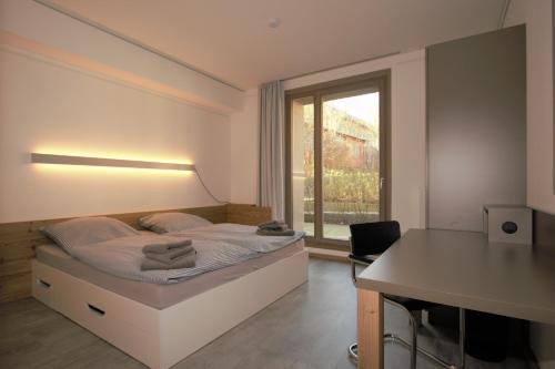 哥廷根校园公寓 的一间卧室配有一张带书桌的床和窗户。