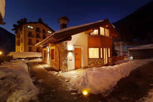 利莫内皮埃蒙特Chalets Mignon的夜晚雪中的小房子