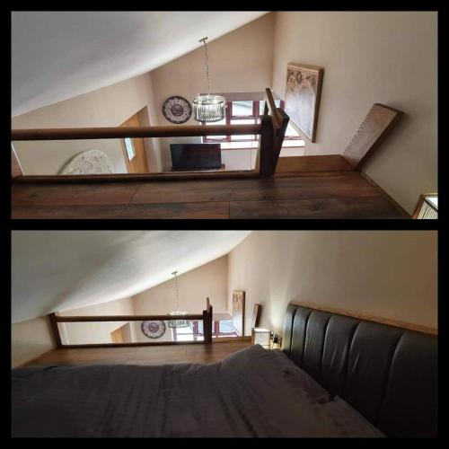 赫里福德Longland Guest House的一张床位的房间和一张床位的房间的两张照片