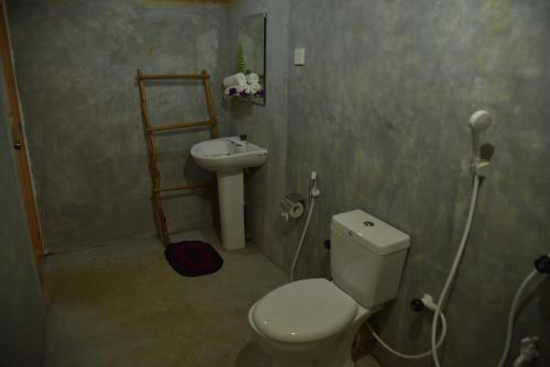 代尼耶耶Rainforest Nature House的一间带卫生间和水槽的浴室