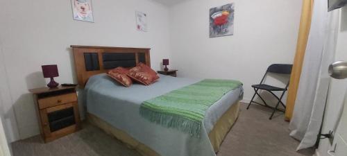 阿里卡Departamento por día en Arica的一间卧室配有一张带绿色棉被的床