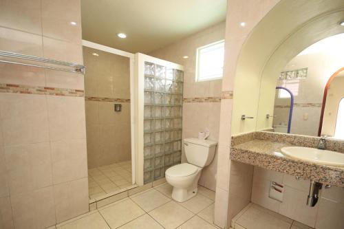 圣克鲁斯华特库埃克斯泰尔酒店的浴室配有卫生间、淋浴和盥洗盆。