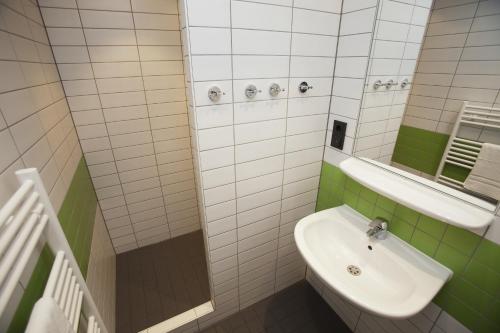杜伊斯堡杜伊斯堡健身公园青年旅馆的一间带水槽和镜子的浴室