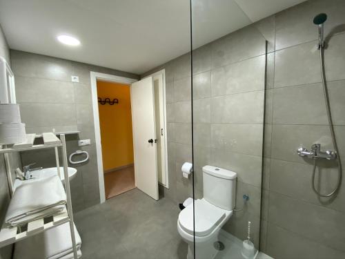萨洛Apartamento cerca de playa的浴室配有卫生间、盥洗盆和淋浴。