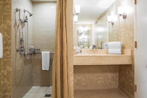 休斯顿休斯顿全方位酒店的一间带水槽和淋浴的浴室