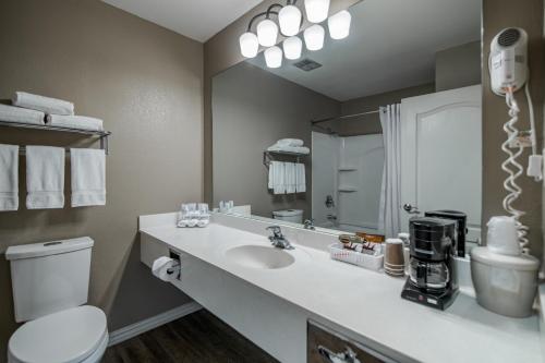 帕戈萨斯普林斯帕格萨山滨酒店的一间带水槽、卫生间和镜子的浴室