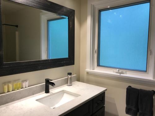 菲尔德加拿大落基山脉汽车旅馆 - 仅限成人的一间带水槽和大镜子的浴室