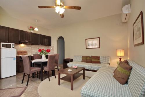 波多河丽Aloe Luxury Apartments的带沙发和桌子的客厅以及厨房。