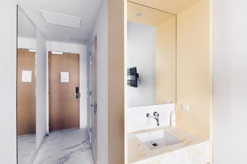 鹿特丹171. Urban Design Hotel的一间带水槽和镜子的浴室