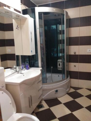 布莱德Sobe SM0LEJ的带淋浴、卫生间和盥洗盆的浴室