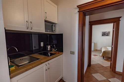 乌尔齐尼亚得里亚海公寓酒店的厨房配有水槽和台面