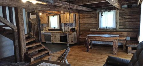 Sveti Duh na Ostrem VrhuApartments and Rooms Toplak度假屋的小屋内的厨房配有炉灶和桌子