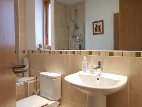 特鲁罗Chy Bre的浴室配有白色水槽和卫生间。