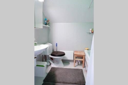 穆塔拉The Cozy Little House的白色的浴室设有卫生间和水槽。