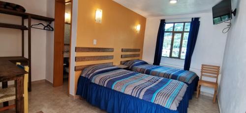米内拉尔德尔蒙特CASA LUPITA的一间卧室设有两张床和窗户。