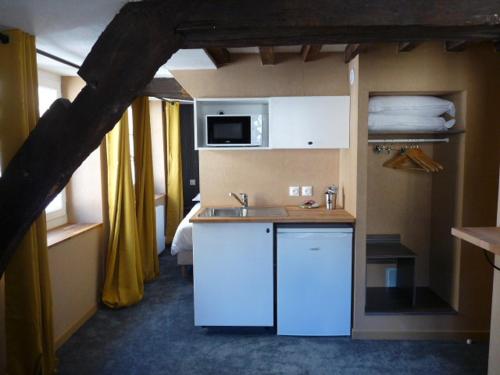 圣马洛马洛港口酒店的一间带水槽和微波炉的小厨房