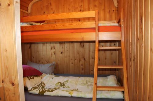 埃平根Rolling Home的小屋内设有一间带两张双层床的卧室