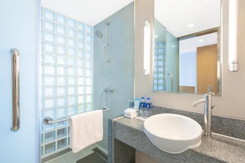 北京北京前门富力智选假日酒店的一间带水槽和镜子的浴室