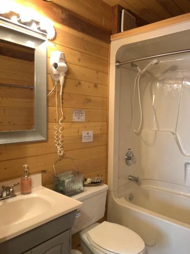 Gillies BayThe Beach House Texada - Waterfront Cabin的浴室配有卫生间、盥洗盆和浴缸。