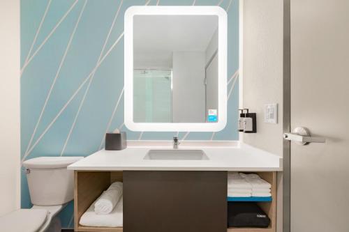 锡达拉皮兹Avid Hotel Cedar Rapids South - Arpt Area, an IHG Hotel的一间带水槽和镜子的浴室