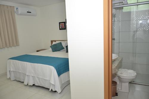 AraripinaAsa Branca Hotel的一间卧室配有一张床,浴室设有卫生间