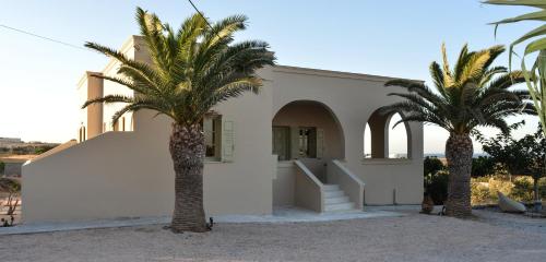 卡马利Olive Villa的白色房子前面两棵棕榈树
