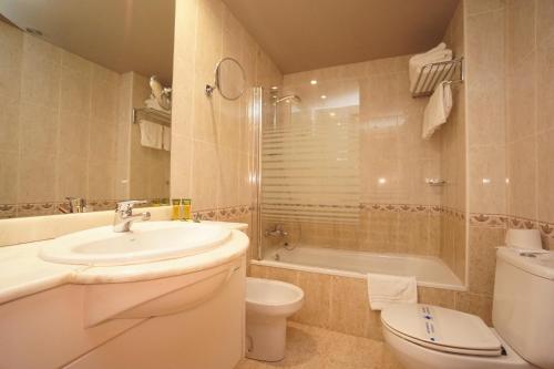 奥尔迪诺Hotel & SPA Niunit的浴室配有盥洗盆、卫生间和浴缸。