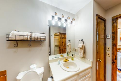 糖山Crest 100E的一间带水槽、卫生间和镜子的浴室