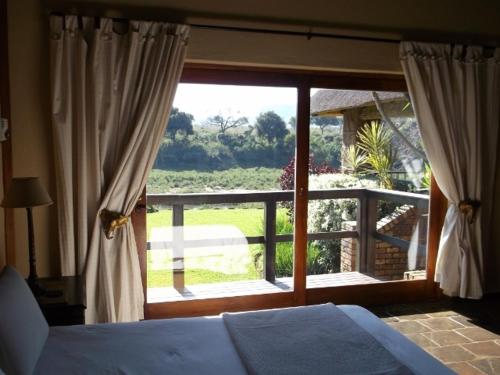 马里兰Khandizwe Kruger Villa的一间卧室设有一张床和一个大窗户