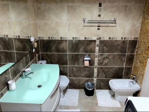 弗格拉什Bella Casa Apartments的浴室配有盥洗盆、卫生间和浴缸。