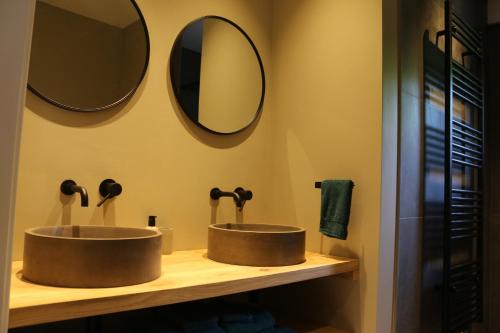德文格洛De Juffer van Batinghe的浴室设有2个水槽和2个镜子