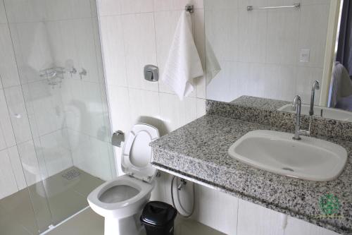 马里利亚PISSIN POUSADA E HOTEL的浴室配有卫生间、盥洗盆和淋浴。