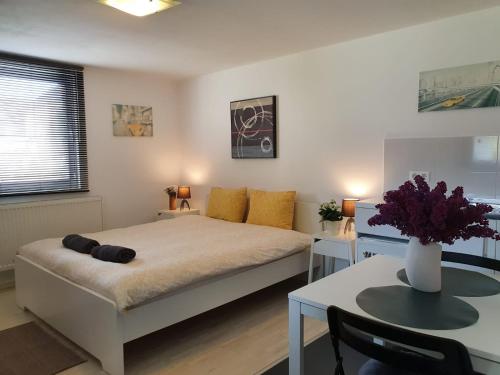 谢林伯尔维拉贝尔阿米公寓的一间小卧室,配有一张床和一张桌子