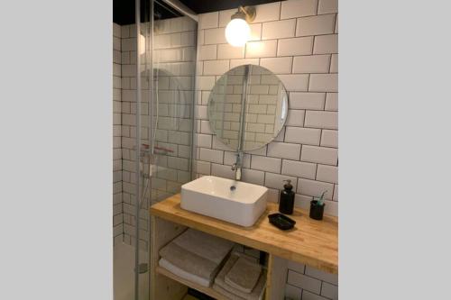 维希Vichy Cocoon Appartements的一间带水槽和镜子的浴室