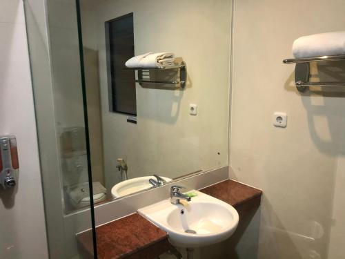 泗水卡纳次特拉宾馆的一间带水槽和镜子的浴室