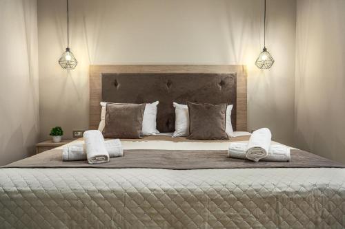 扎金索斯镇BlueWind Villa的一间卧室配有一张大床和两个枕头