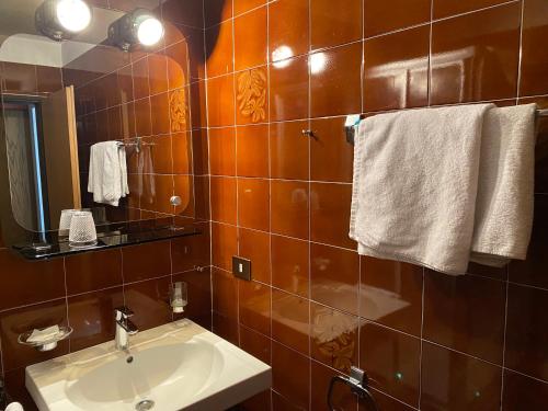 拉松迪索托Hotel Friedemann的一间带水槽和镜子的浴室