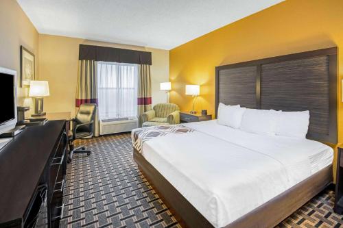 丹尼森德克萨斯湖丹尼森拉金塔套房酒店的酒店客房设有一张大床和一台电视。