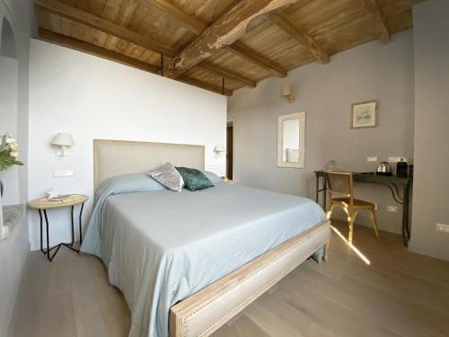 蒙特罗索阿尔马雷Agriturismo Missanega的一间卧室配有一张大床和一张书桌