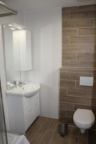 克塞洛Harangtorony Szálló的浴室配有白色水槽和卫生间。