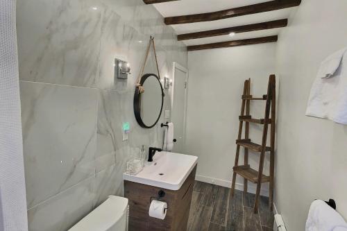 蒙特利尔Gite du Survenant Montreal的白色的浴室设有水槽和镜子